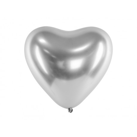 Obrázok CHB2-018-10 Party Deco Chromované balóny - Glossy Hearts 27cm, 10ks Strieborná