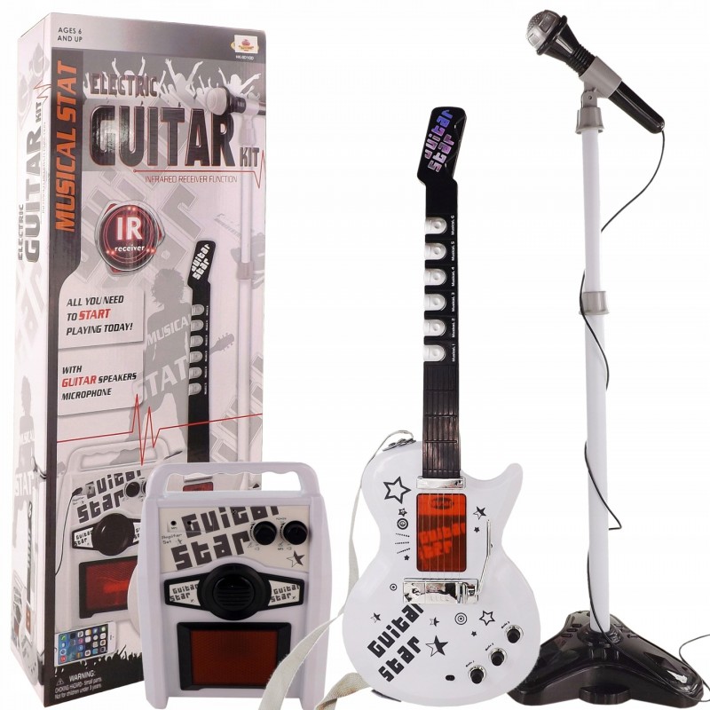 ZMU.HK-9010D DR Bezdrôtová elektrická gitara s mikrofónom a zosilňovačom Biela 