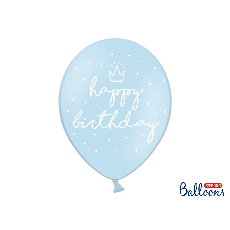 Levně SB14P-244-011-6 Party Deco Balóny Happy Birthday - pastelová modrá 30cm, 5ks