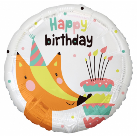 Fóliový balón - Happy Birthday Fox - 46cm