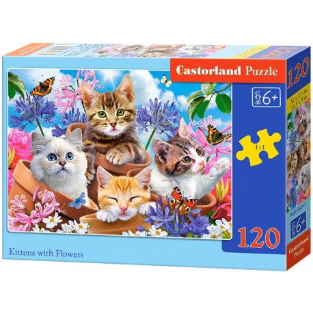 Puzzle Castorland - Mačiatka v kvetináčikoch 120 dielikov