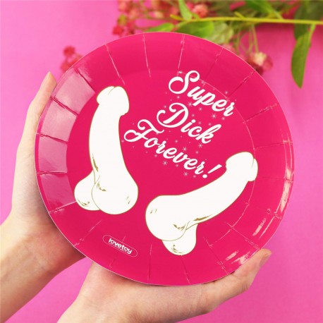 Papierové taniere - "Super Dick Forever" - ružové 18 cm