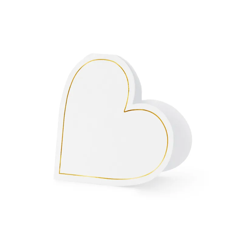 WS7 Party Deco Svadobné menovky - Srdce so zlatým lemom - Biele 10ks 