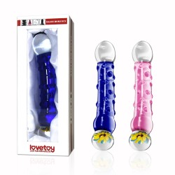 Vrúbkované sklenené dildo - Romance - Flower 19cm